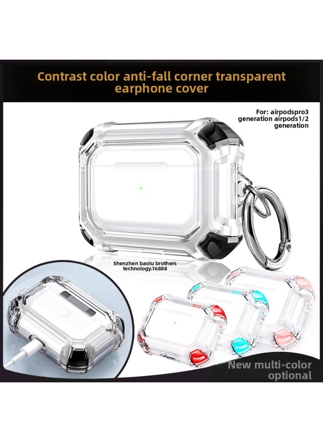 Generic - Transparent TPU Protective Case For AirPods Pro2 And AirPods3 Shockproof Color Block Four Corner Drop Protection Earphone Cover-Color:clear Mint Green-Applicable Model:Airpods3 (new) - Image 1