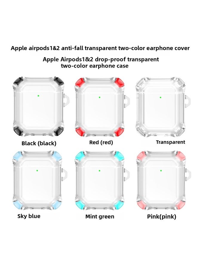 Generic - Transparent TPU Protective Case For AirPods Pro2 And AirPods3 Shockproof Color Block Four Corner Drop Protection Earphone Cover-Color:clear Mint Green-Applicable Model:Airpods3 (new) - Image 1