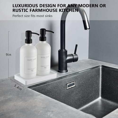 eggs sound Thick Glass Soap Dispenser - Kitchen Dish Hand Soap Dispenser Set,Rustproof Pump Soap Lotion Dispenser Bathroom with Tray,14 Stickers for Kitchen Decor White Bottle/Black Pump - Image 2