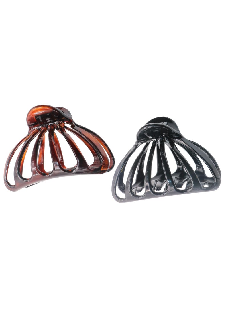Parcelona Parcelona French Octopus Large Wide Celluloid Acetate Jaw Hair Claw Clip for Women (Shell and Black) 