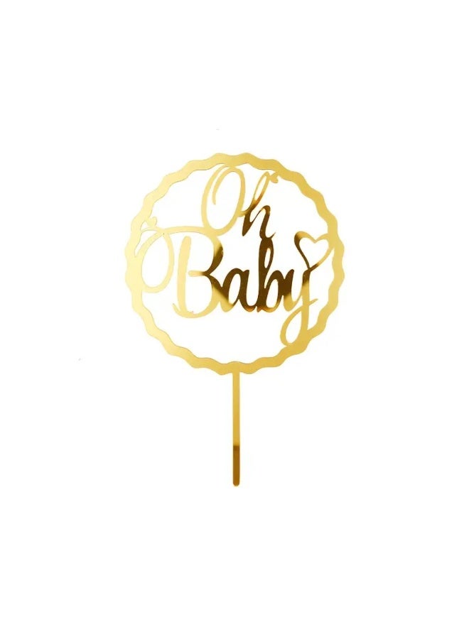 Elegant Oh Baby Cake Topper Perfect for Baby Showers, Birthdays, And Weddings, Durable, Reusable, Easy to Assemble, Golden Acrylic, Suitable for Cake Decor, Dessert Tables, And Baking Supplies - Image 2