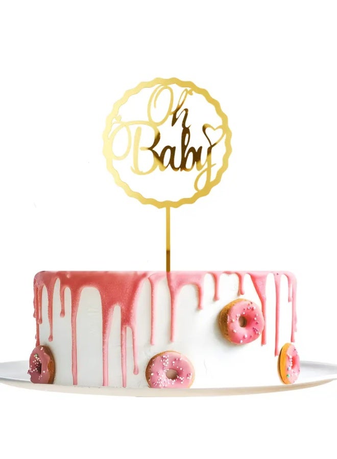 Elegant Oh Baby Cake Topper Perfect for Baby Showers, Birthdays, And Weddings, Durable, Reusable, Easy to Assemble, Golden Acrylic, Suitable for Cake Decor, Dessert Tables, And Baking Supplies - Image 1