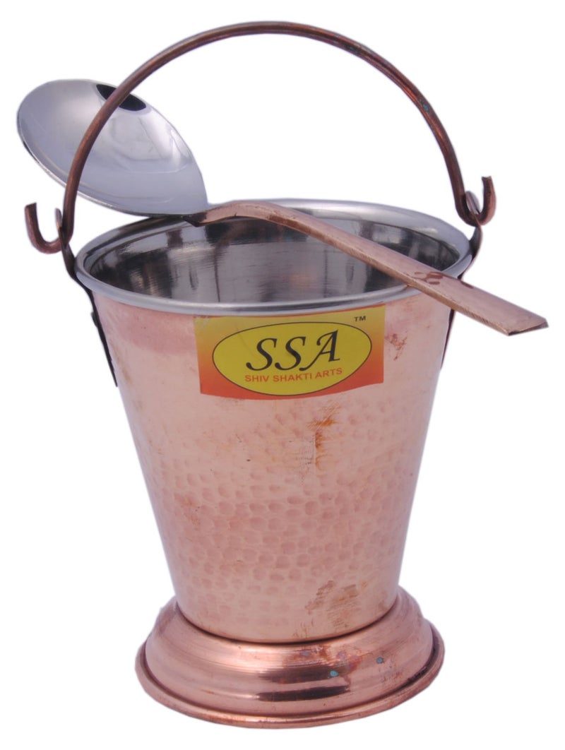 SHIV SHAKTI ARTS Handmade Set of 4 Traditional Steel Copper Bucket/Copper Balti Volume 500 ML Each with 4 Serving Spoons - Image 2