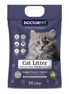 DOCTERPET Doctor Pet Lavender Scented Clumping Cat Litter 10L – 100% Clumping Micro Bentonite, Instant Strong Clumping, Ultra Absorbent, Dust-Free, Lavender Fragrance, Pet Safe  - Image 1