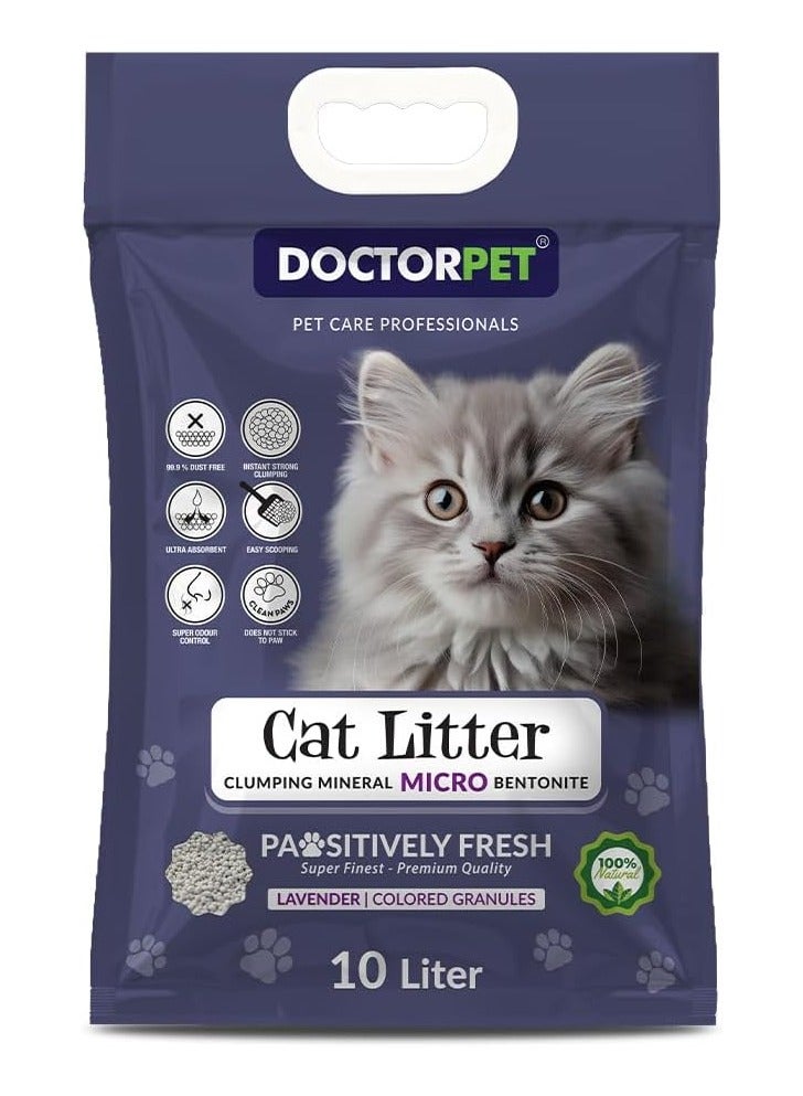 DOCTERPET Doctor Pet Lavender Scented Clumping Cat Litter 10L – 100% Clumping Micro Bentonite, Instant Strong Clumping, Ultra Absorbent, Dust-Free, Lavender Fragrance, Pet Safe - Image 1
