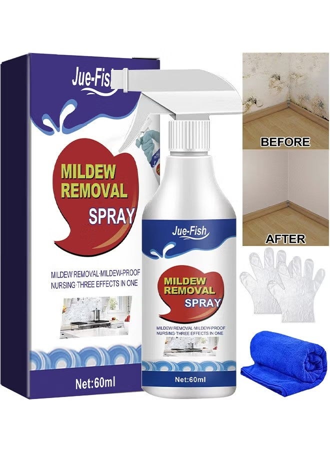 JUE-FISH Mildew Removal Spray With Towel And Brush, All Purpose Household Cleaner Spray, Suitable For Walls,Tiles, Floors, Sinks, Bathtubs And Toilets, Spray Cleaner For Ceiling, 60ML - Image 1