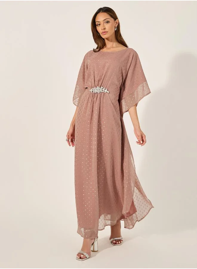 Styli Embellished Waist Round Neck kaftan