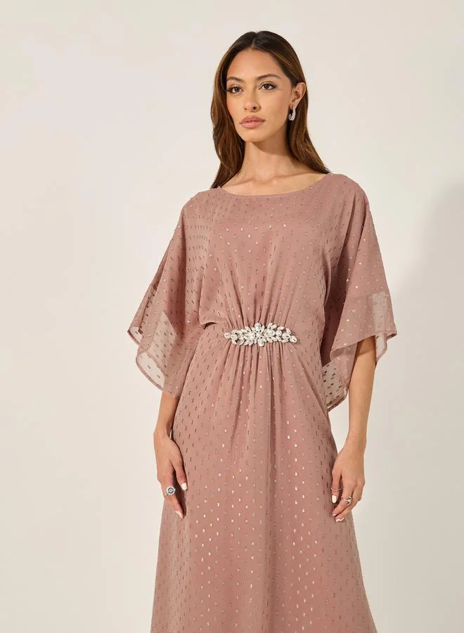 Styli Embellished Waist Round Neck kaftan