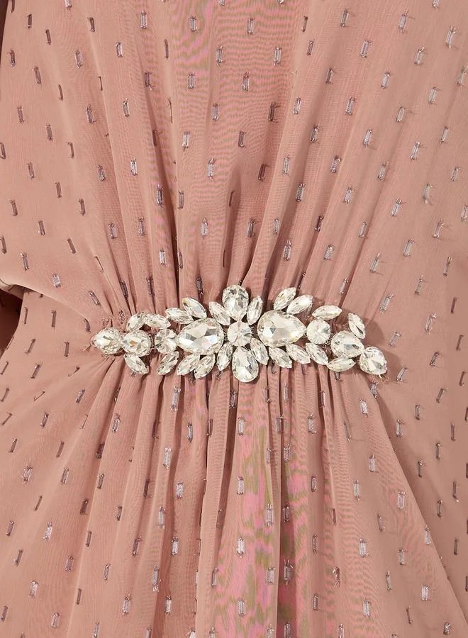 Styli Embellished Waist Round Neck kaftan
