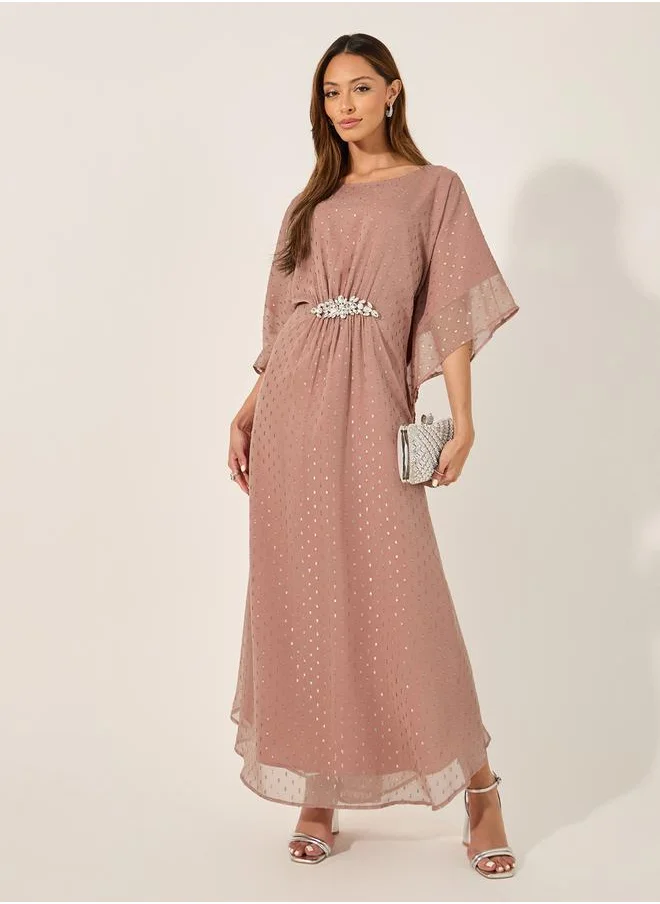 Styli Embellished Waist Round Neck kaftan