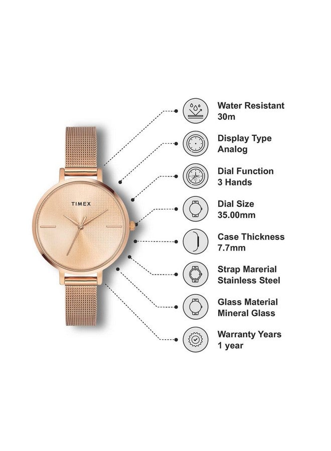 تيميكس ساعة تايمكس انالوج بعقارب باللون الذهبي الوردي للنساء - TWEL155SMU06 - Image 2