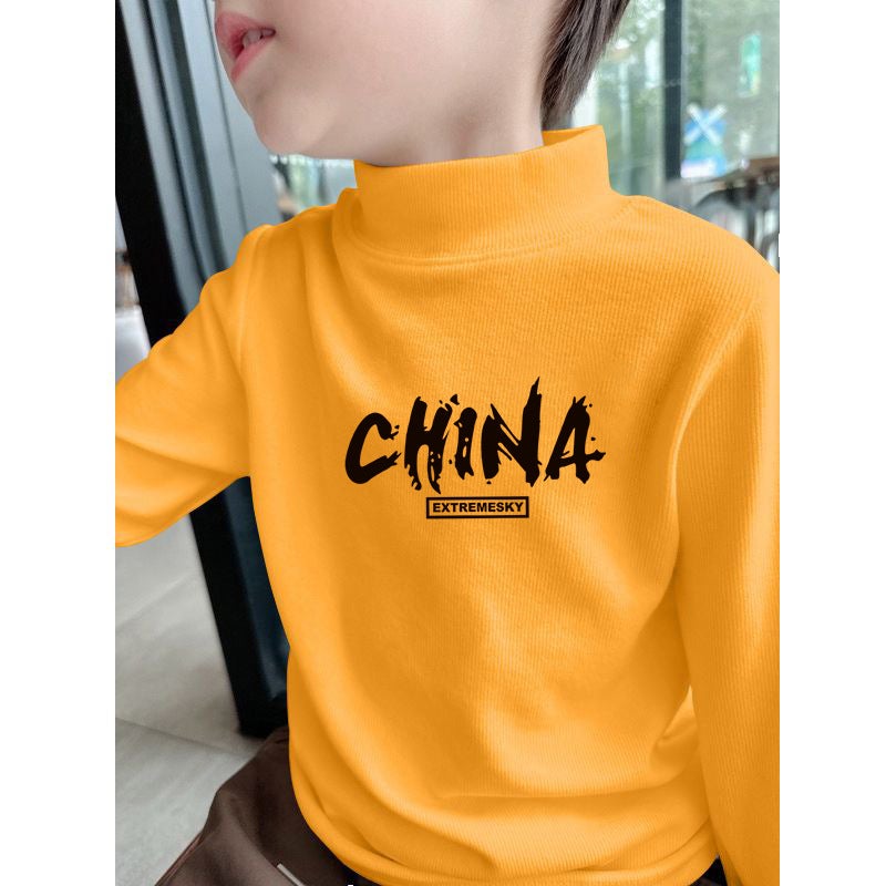 Children'S Half-High Collar Boys' Casual All-Match Long-Sleeved Base Shirt Printed Styish Casual T-Shirt Men'S Top Trendy T-Shirt - Image 1