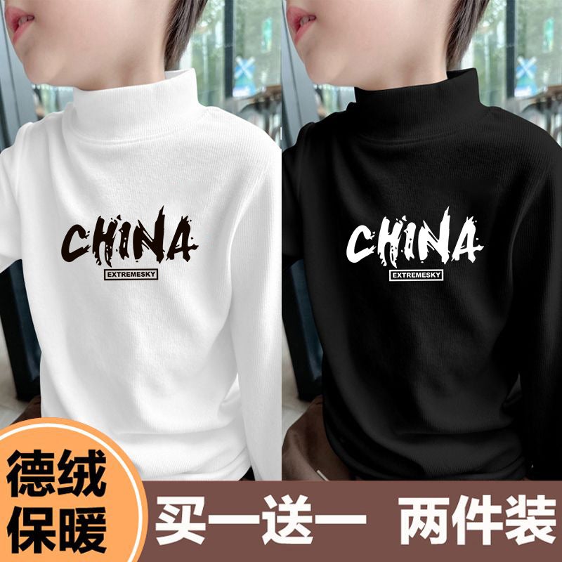 Children'S Half-High Collar Boys' Casual All-Match Long-Sleeved Base Shirt Printed Styish Casual T-Shirt Men'S Top Trendy T-Shirt - Image 2