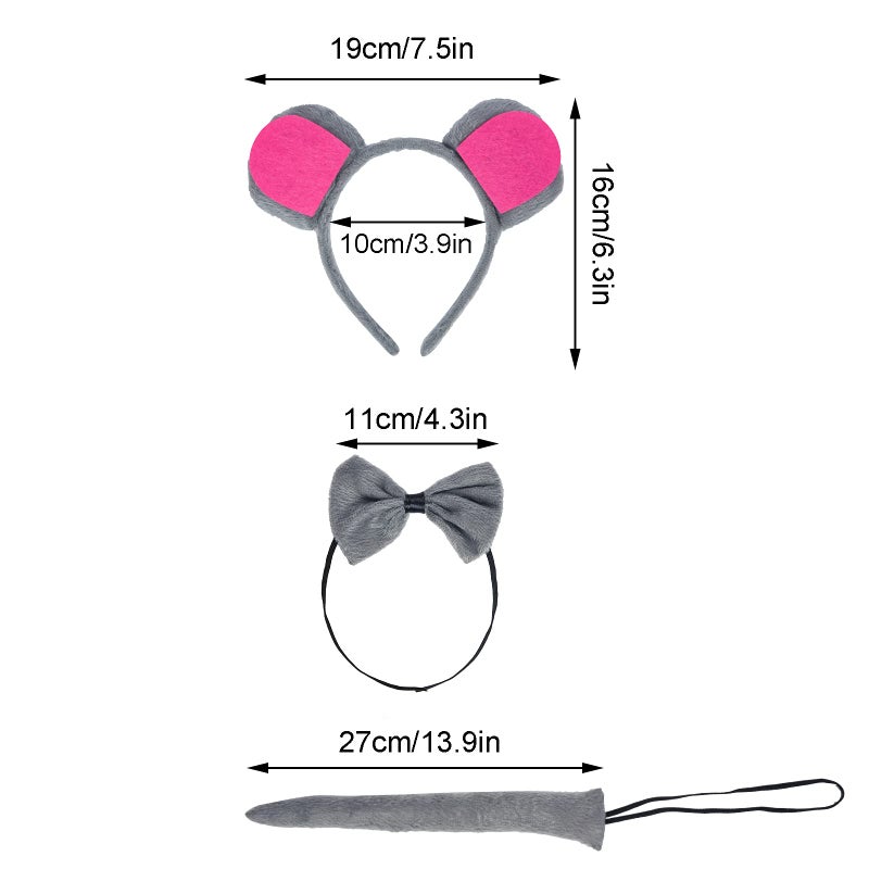 Jmkcoz Gray Mouse Costume Tutu Set, Mouse Ear Headband Bowtie Tail Tutu for Halloween Cosplay Party Dress Up Accessories - Image 2