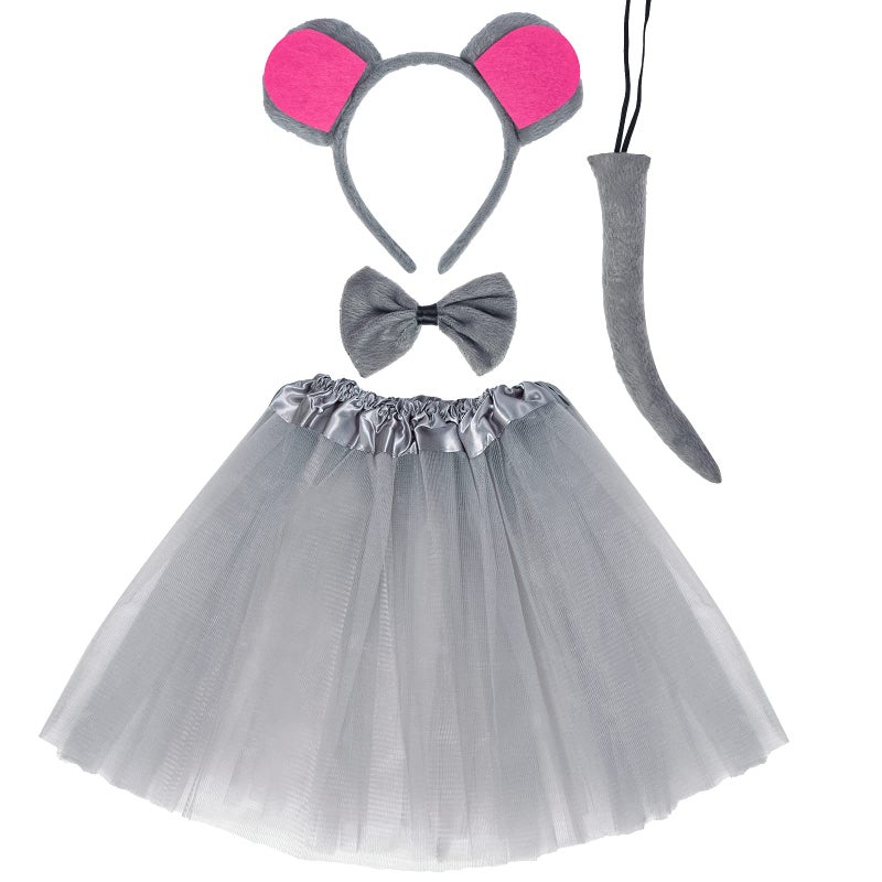 Jmkcoz Gray Mouse Costume Tutu Set, Mouse Ear Headband Bowtie Tail Tutu for Halloween Cosplay Party Dress Up Accessories - Image 1