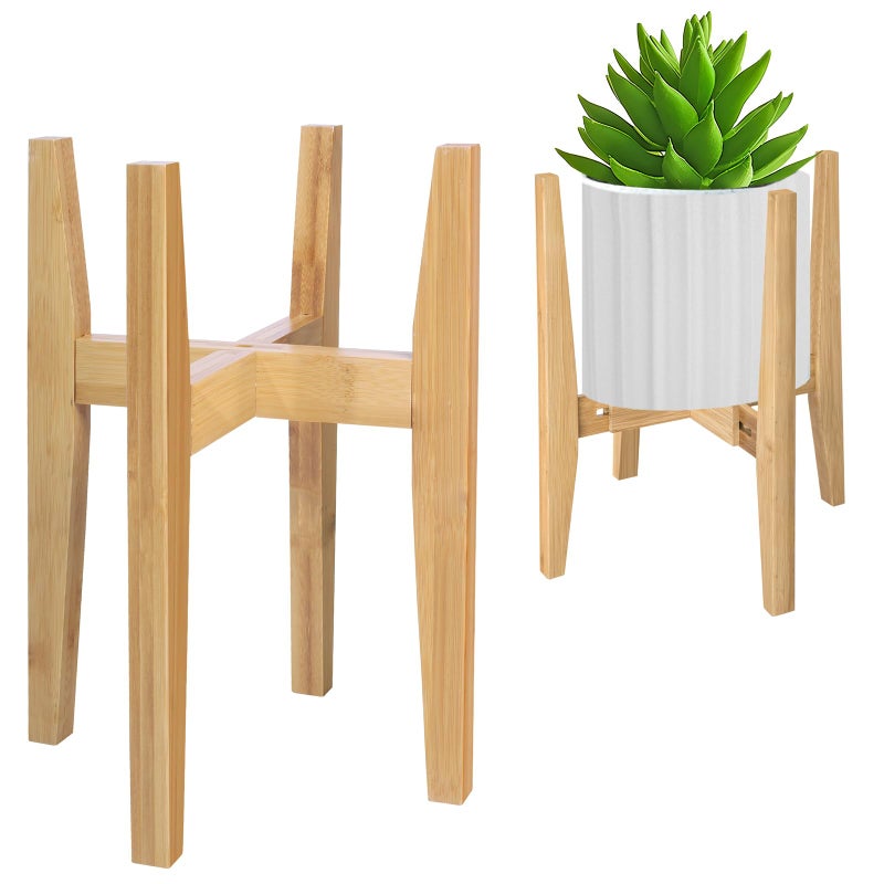 Rnined Plant Stand Indoor, Bamboo Plant Shelf, Adjustable Corner Plants Flower Holders Single Floor Plant Stand, Fits 8 to 12 Inches Pots,(Pot & Plant Not Included)(Nature) - Image 1