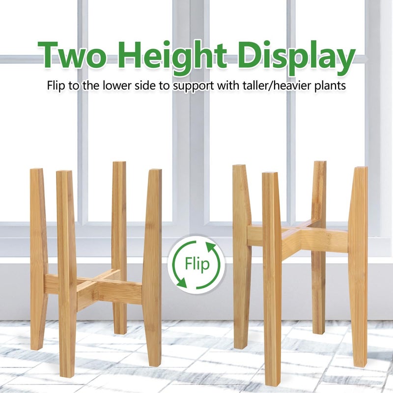 Rnined Plant Stand Indoor, Bamboo Plant Shelf, Adjustable Corner Plants Flower Holders Single Floor Plant Stand, Fits 8 to 12 Inches Pots,(Pot & Plant Not Included)(Nature) - Image 4