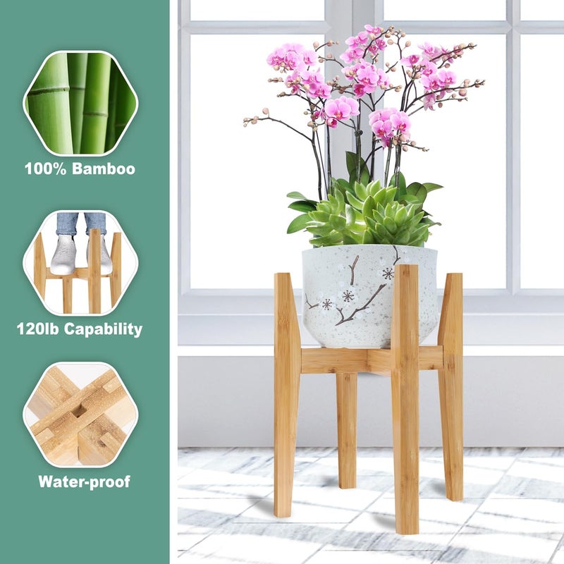 Rnined Plant Stand Indoor, Bamboo Plant Shelf, Adjustable Corner Plants Flower Holders Single Floor Plant Stand, Fits 8 to 12 Inches Pots,(Pot & Plant Not Included)(Nature) - Image 3