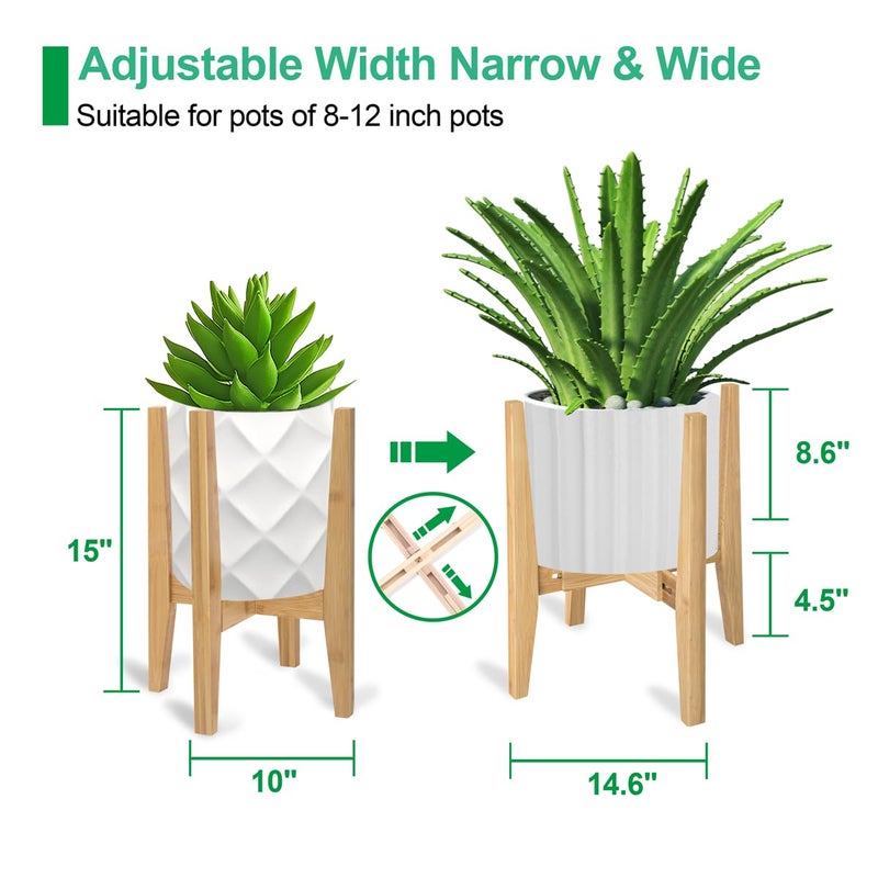 Rnined Plant Stand Indoor, Bamboo Plant Shelf, Adjustable Corner Plants Flower Holders Single Floor Plant Stand, Fits 8 to 12 Inches Pots,(Pot & Plant Not Included)(Nature) - Image 2