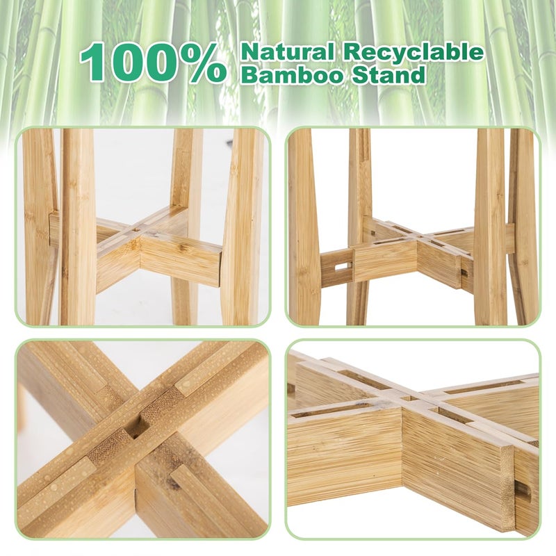 Rnined Plant Stand Indoor, Bamboo Plant Shelf, Adjustable Corner Plants Flower Holders Single Floor Plant Stand, Fits 8 to 12 Inches Pots,(Pot & Plant Not Included)(Nature) - Image 5