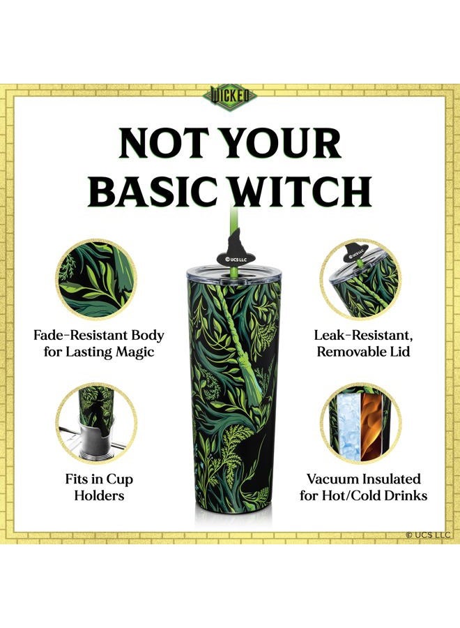 Dragon Glassware x Wicked: For Good 2-Pack 24 oz Vacuum Insulated Tumbler with Lid and Straw - Set of 2 Wicked Tumblers with 4 Straws and Toppers - Official Wicked Merch - Shadows - Image 5