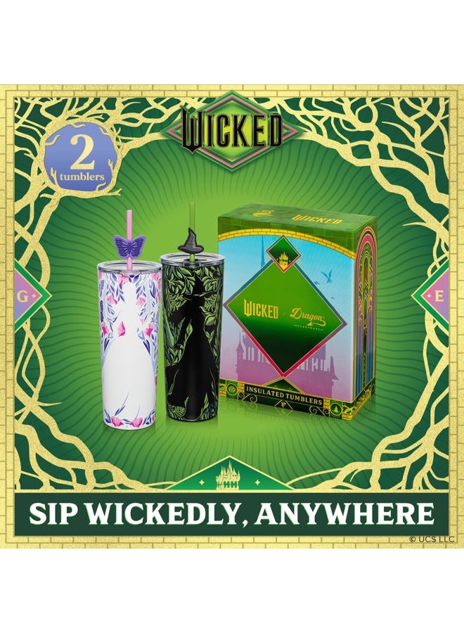 Dragon Glassware x Wicked: For Good 2-Pack 24 oz Vacuum Insulated Tumbler with Lid and Straw - Set of 2 Wicked Tumblers with 4 Straws and Toppers - Official Wicked Merch - Shadows - Image 2