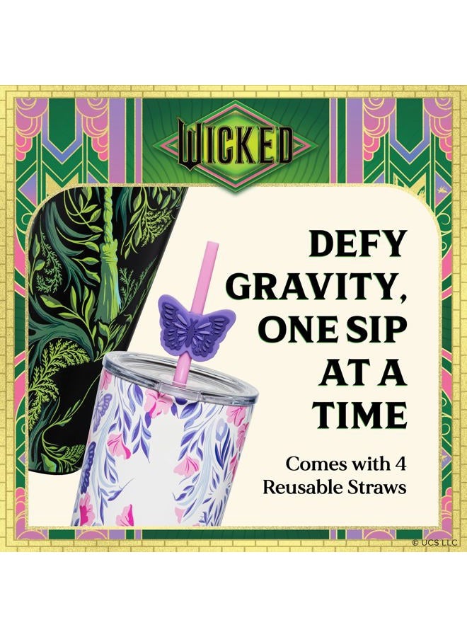 Dragon Glassware x Wicked: For Good 2-Pack 24 oz Vacuum Insulated Tumbler with Lid and Straw - Set of 2 Wicked Tumblers with 4 Straws and Toppers - Official Wicked Merch - Shadows - Image 4