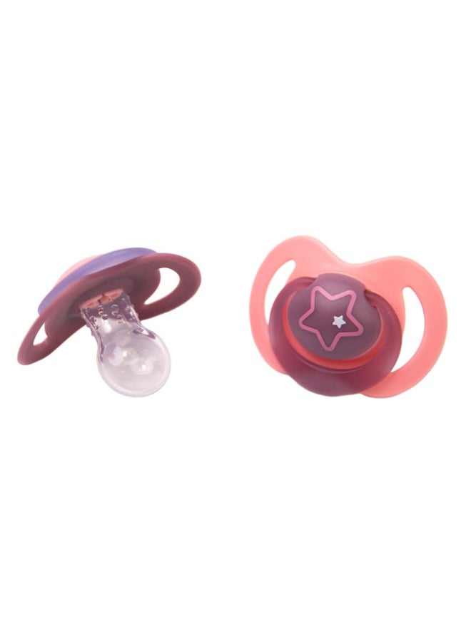 Nuby Nighttime Soothers, 2-Pack, Glow in the Dark Orthodontic Baby Pacifiers for 18-36 Months, Comfort Dummies for Bedtime, Pink - Image 1