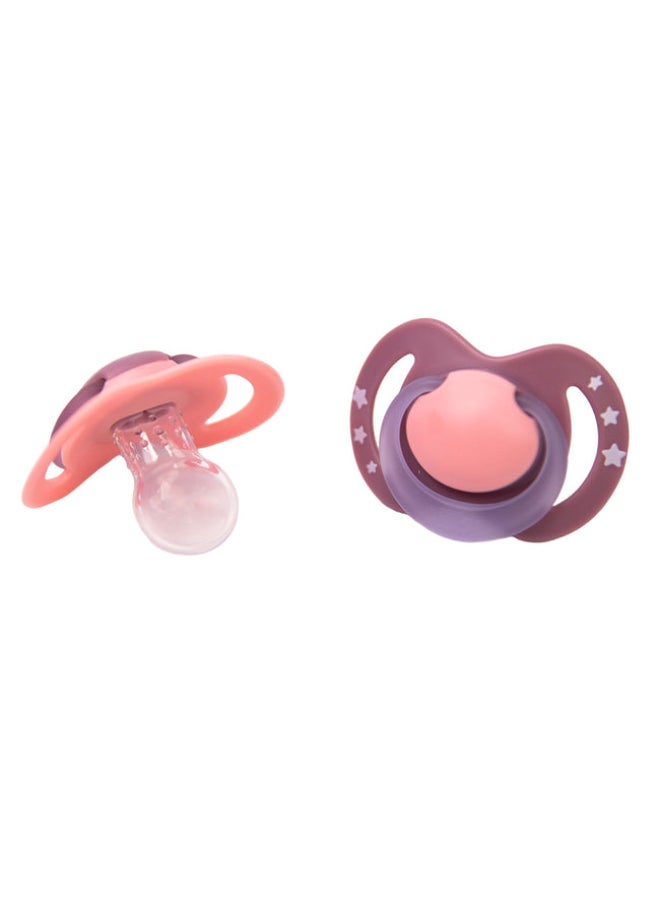 Nuby Nighttime Soothers, 2-Pack, Glow in the Dark Orthodontic Baby Pacifiers for 18-36 Months, Comfort Dummies for Bedtime, Pink - Image 2