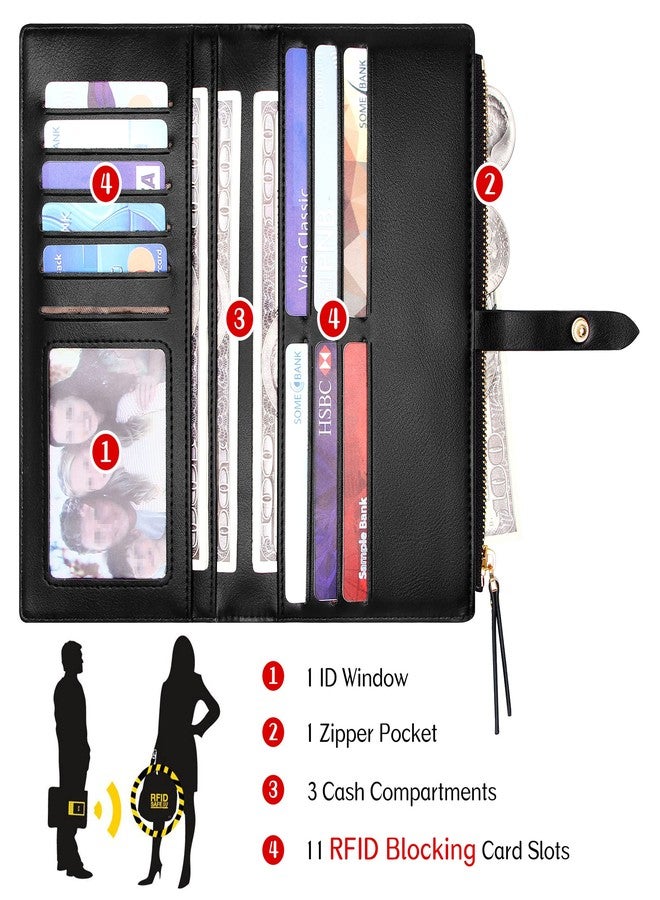 YOUBDM Slim Wallets for Women Credit Card Holder RFID Bifold Clutch Wallets Checkbook with Zipper Pocket - Image 3
