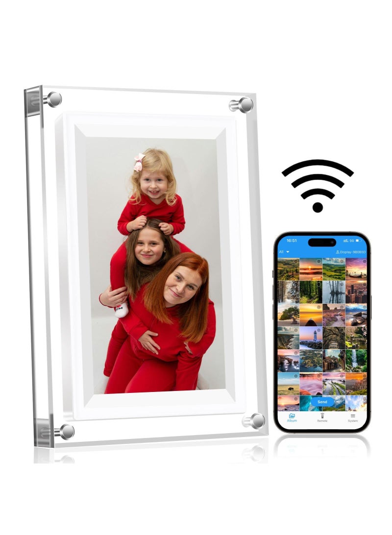 Bluejw 7 Inch Digital Picture Frame Acrylic Video Frame Digital Photo Frame With Memory 2000Mah Built In Battery Auto-Rotate Slideshow Easy Setup Perfect For Heartfelt Gifts Birthday Gifts Hoilday Gifts - Image 1