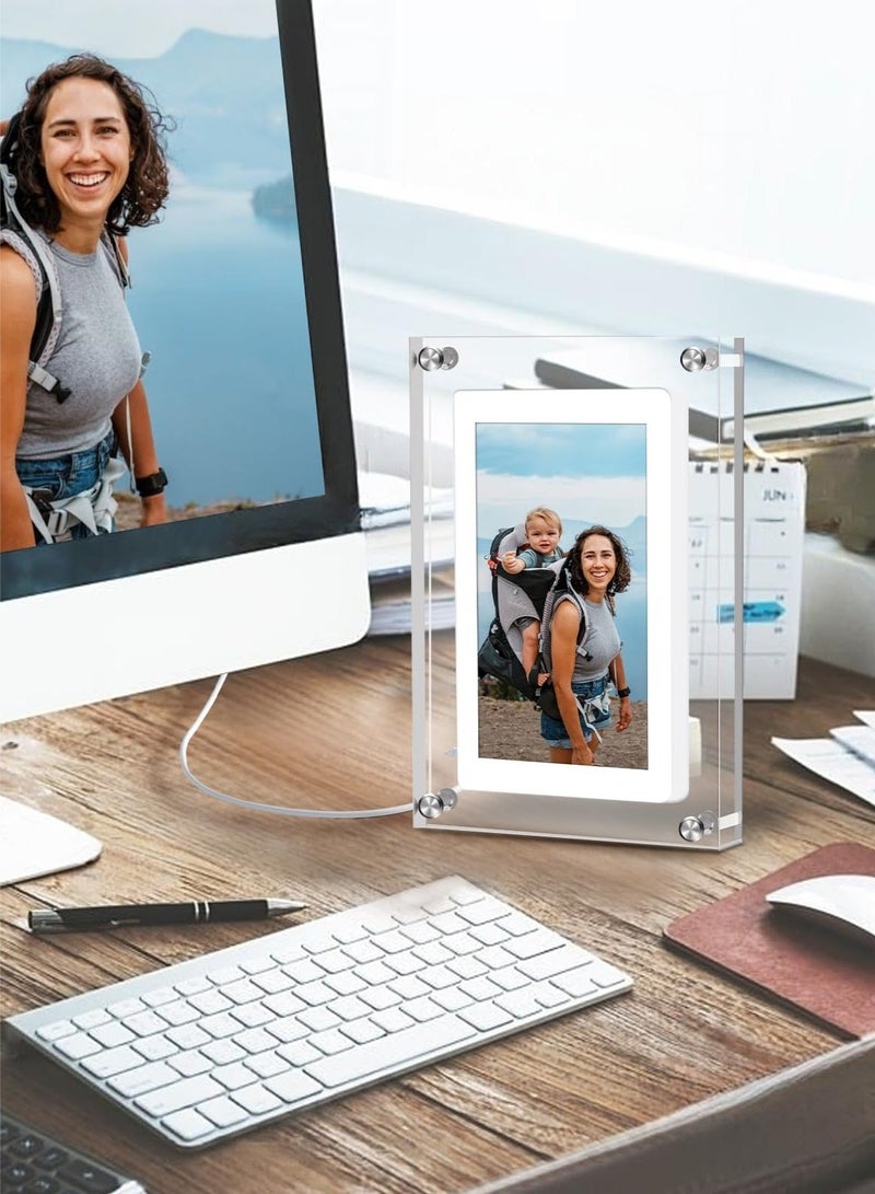 Bluejw 7 Inch Digital Picture Frame Acrylic Video Frame Digital Photo Frame With Memory 2000Mah Built In Battery Auto-Rotate Slideshow Easy Setup Perfect For Heartfelt Gifts Birthday Gifts Hoilday Gifts - Image 3