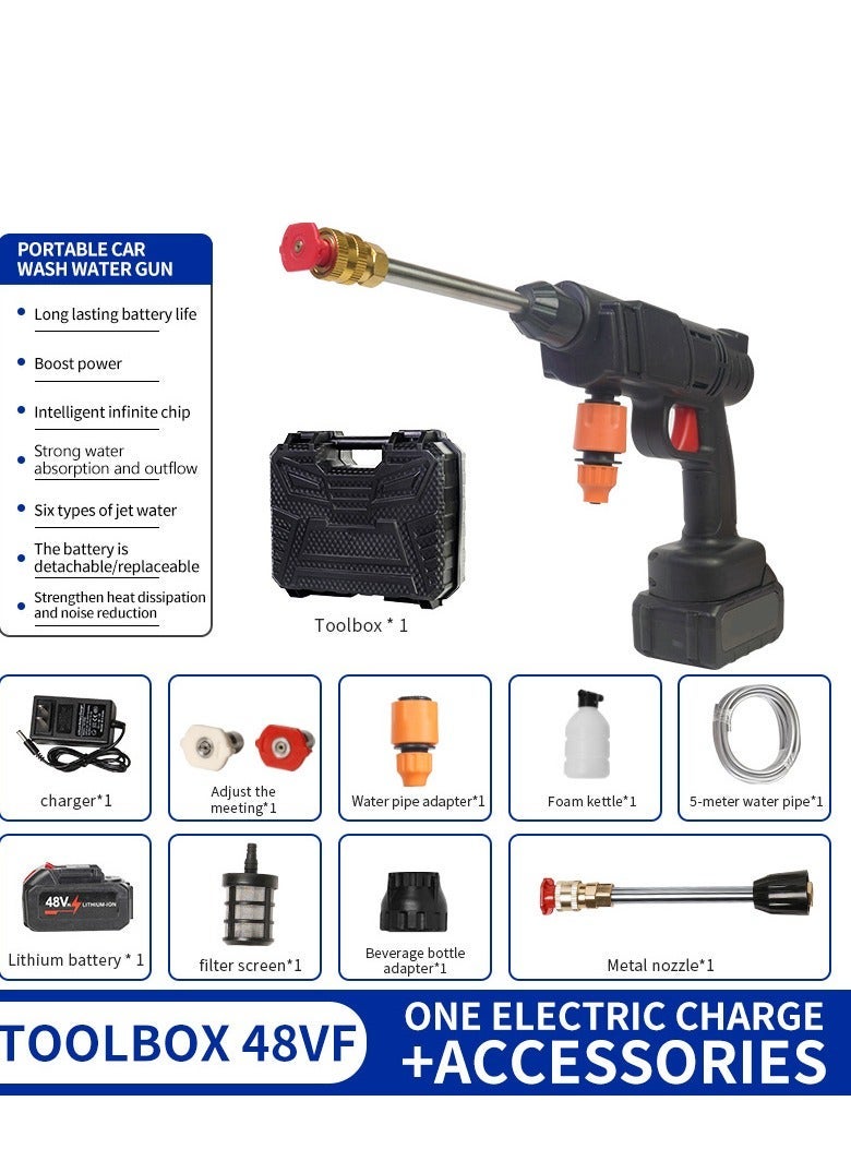 مسدس غسيل سيارات لاسلكي 48V محمول كهربائي ضغط عالي، رذاذ ماء لتنظيف السيارات أرضيات الحديقة والري - Image 1