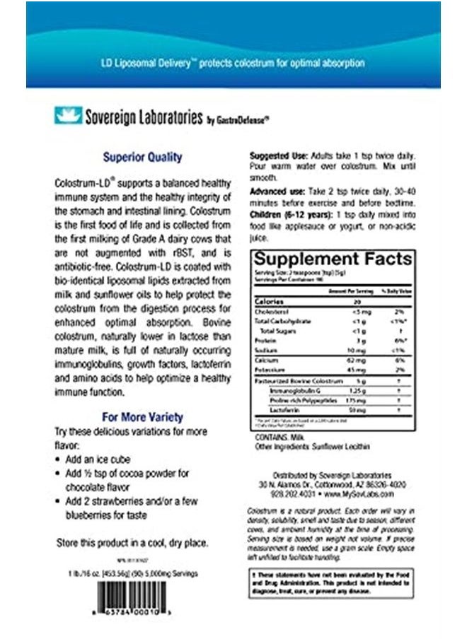 Sovereign Laboratories - Colostrum-LD Powder 16oz with Proprietary Liposomal Delivery (LD) Technology for up to 1500% Better Bioavailability Than Regular Bovine Colostrum - Image 1
