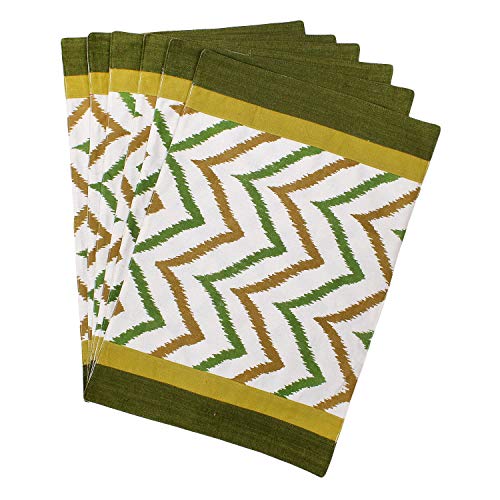 Dekor World Chevron Printed Green Cotton Table Runner with 4 Pcs Place Mat (33x120cm/33x47cm) (Pack of 5 Piece)-4 Seater Dinning & Center Table - Image 2