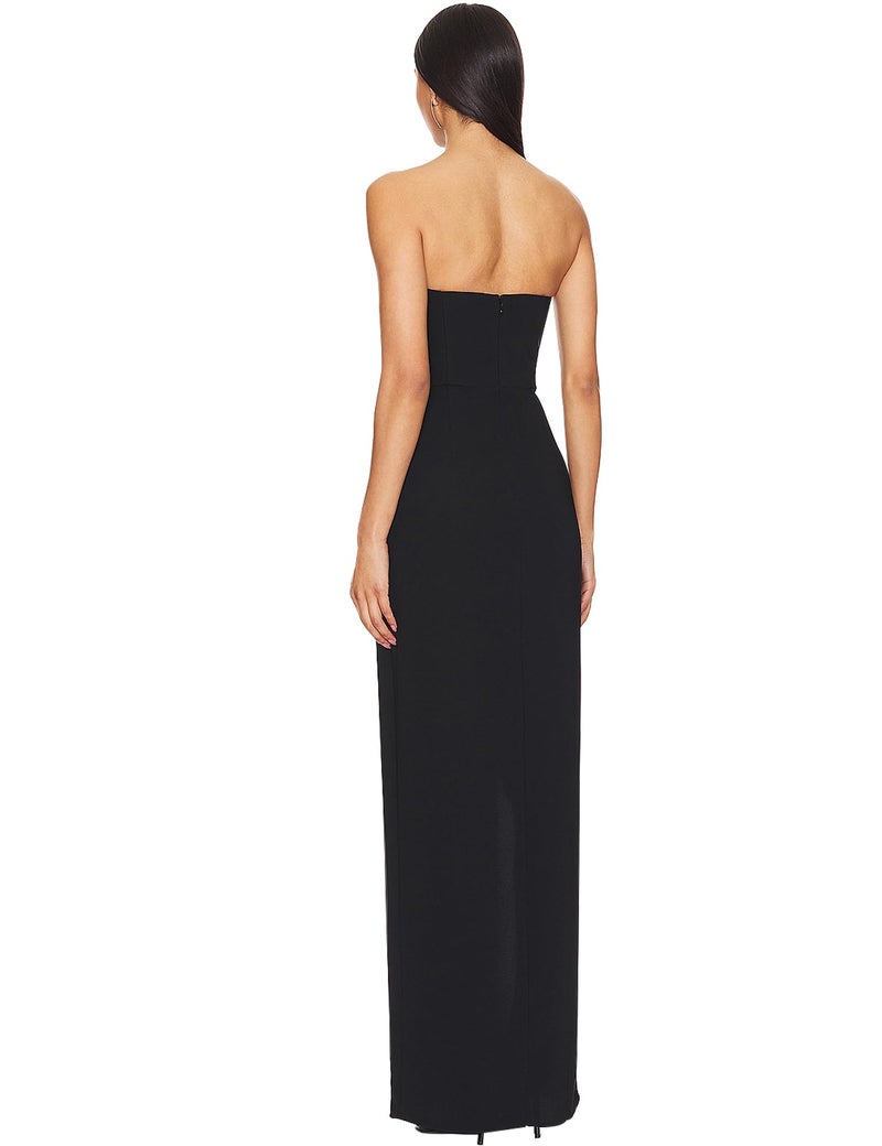 SHESEEWORLD Women's Strapless High Slit Corset Maxi Dress Formal Elegant Backless Floral Wedding Guest Evening Gown Black - Image 4