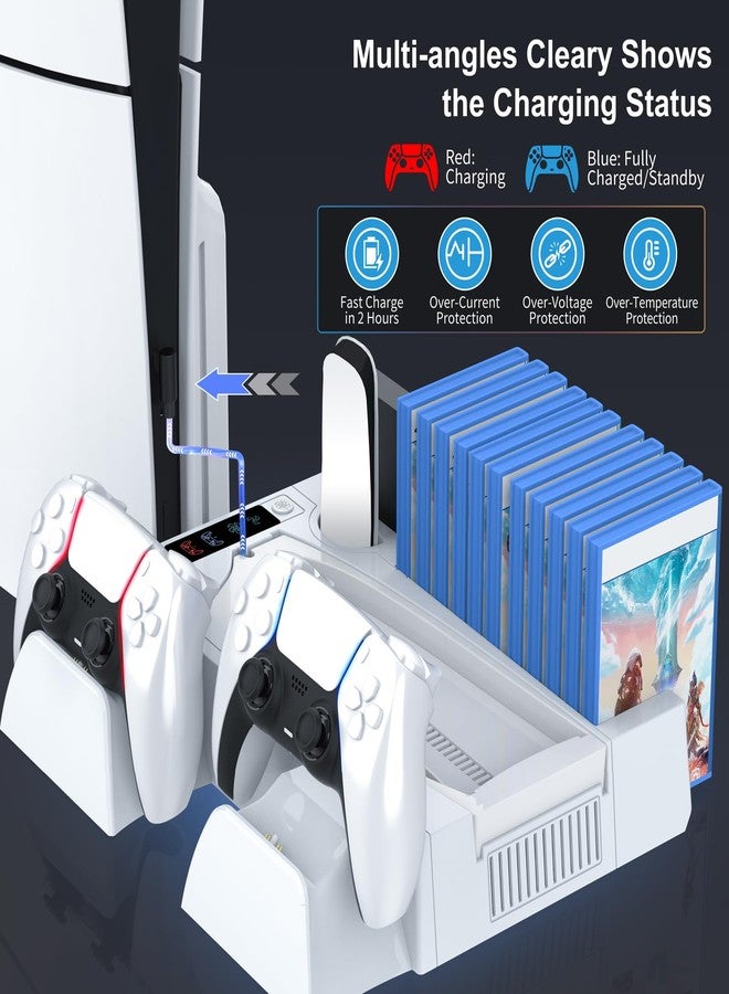 fivtek PS5 / PS5 Slim Cooling Station with Controller Charging Station, Cooling Stand for PlayStation 5 Console, PS 5 Dock Accessories Organizer with Storage Slot, PS 5 Cooler Fan, Headset Holder, 4 USB Hub - Image 5