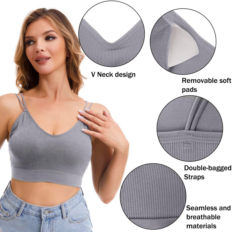 BQTQ 6 Pieces Padded Bralettes for Women V Neck Cami Bralette Bra with Elastic Straps Seamless Bralettes Sleeping Bralette Pack, XXL - Image 3