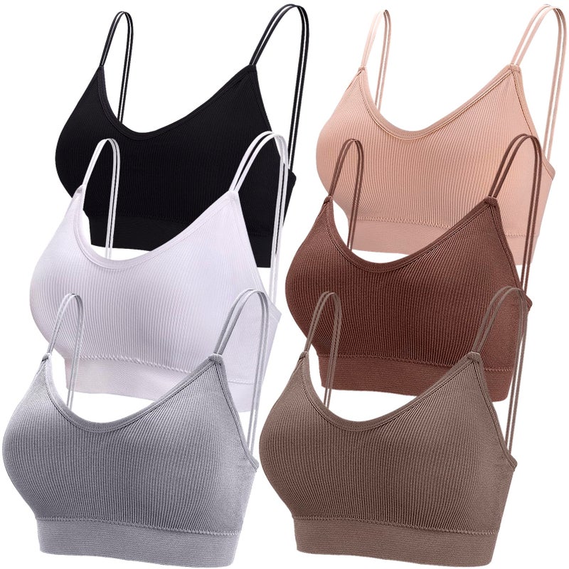 BQTQ 6 Pieces Padded Bralettes for Women V Neck Cami Bralette Bra with Elastic Straps Seamless Bralettes Sleeping Bralette Pack, XXL - Image 1