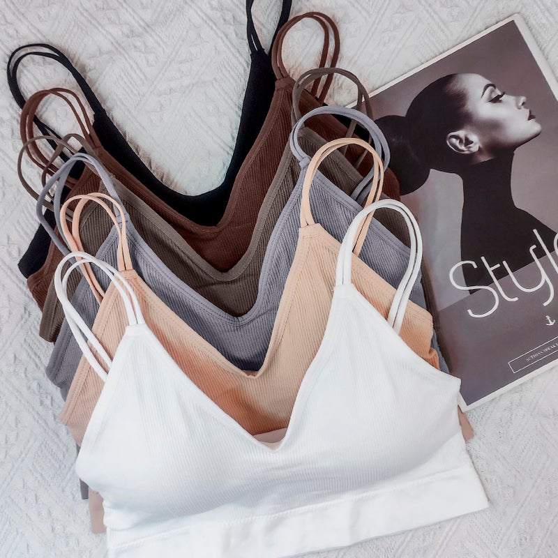 BQTQ 6 Pieces Padded Bralettes for Women V Neck Cami Bralette Bra with Elastic Straps Seamless Bralettes Sleeping Bralette Pack, XXL - Image 4