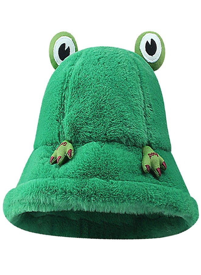 Kejea Fuzzy Frog Bucket Hat Women Men Cute Fluffy Sherpa Frog Bucket Hat Winter Warm Plush Fisherman Cap - Image 1