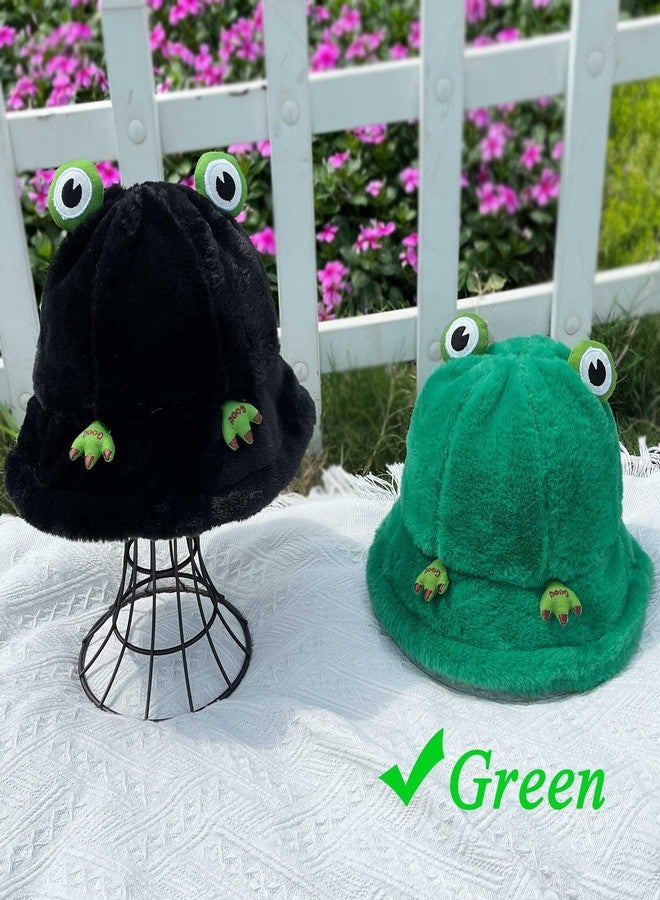 Kejea Fuzzy Frog Bucket Hat Women Men Cute Fluffy Sherpa Frog Bucket Hat Winter Warm Plush Fisherman Cap - Image 4