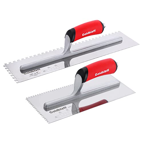 Goldblatt 2-Piece Notch Trowel Set, 1/8"X1/8" Square & 1/4"X1/4" Square, Made of Premium Stainless Steel with Soft Grip Handle, Perfect for Masonry Tile Work - Image 1