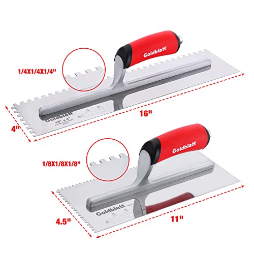 Goldblatt 2-Piece Notch Trowel Set, 1/8"X1/8" Square & 1/4"X1/4" Square, Made of Premium Stainless Steel with Soft Grip Handle, Perfect for Masonry Tile Work - Image 2