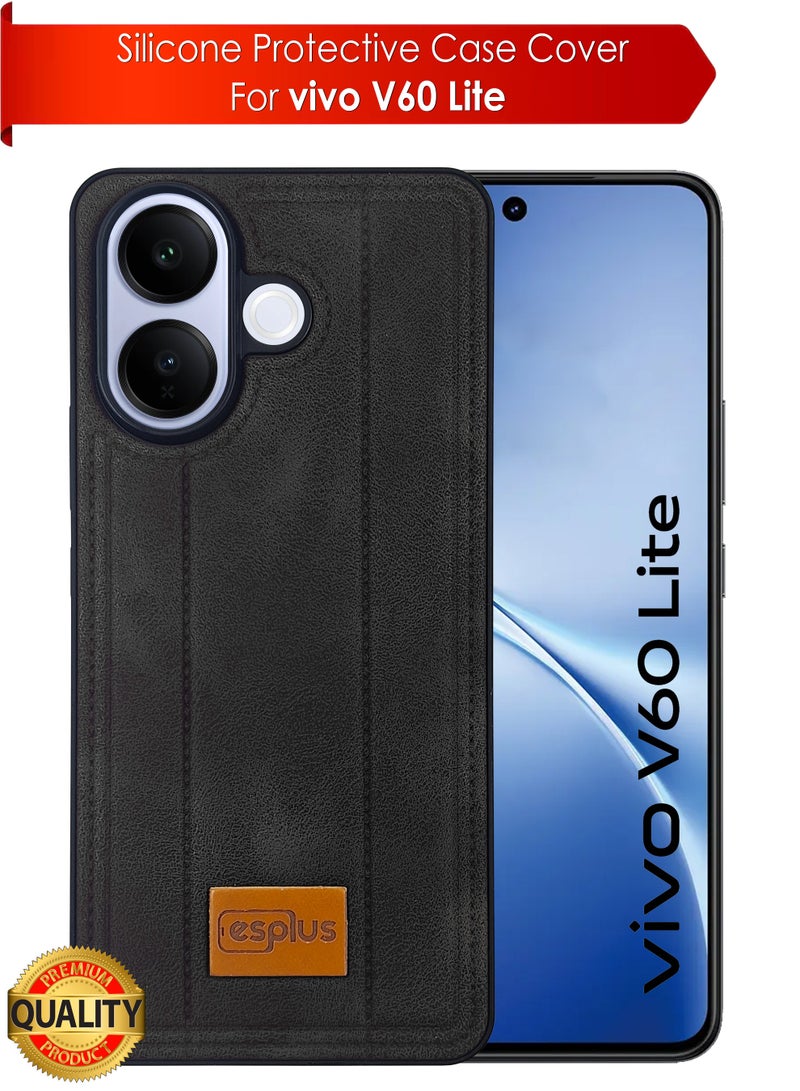 جراب خلفي فاخر من السيليكون بلمسة نهائية جلدية لهاتف Vivo V60 Lite | غطاء سيليكون عالي الجودة مصمم خصيصًا لهاتف Vivo V60 Lite | حماية فائقة من الصدمات، مقاوم للصدمات، مقاوم لبصمات الأصابع، ملمس مريح، جراب متين لحماية ظهر هاتف Vivo V60 Lite - أسود - Image 1