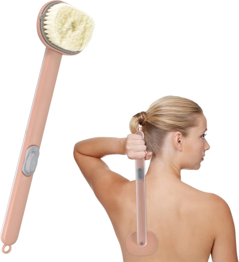 Liquid Bath Brush with Long Handle, Removable Back Brush with Long Handle, Shower Brush, Built-in Shower Gel Reservoir, for Massage, Cleaning Brush, Exfoliating Brush, Back Care Shower Brush, Pink