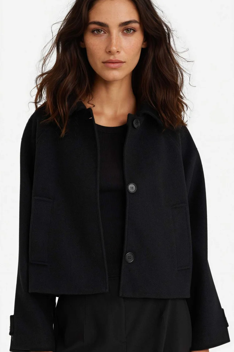 ديفاكتو Regular Fit Polo Collar Cropped Jacket