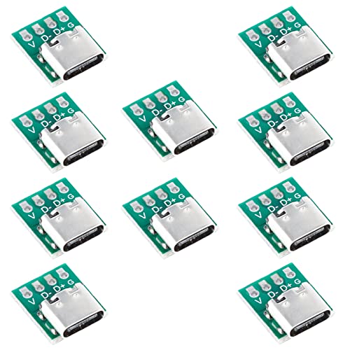 Teansic 10 Pcs USB Type C Connector Board DIY 3.1 Serial Basic Breakout Female Connector USB Type C Breakout Board with PCB Converter Board for Data Line Wire Cable Transfer - Image 1