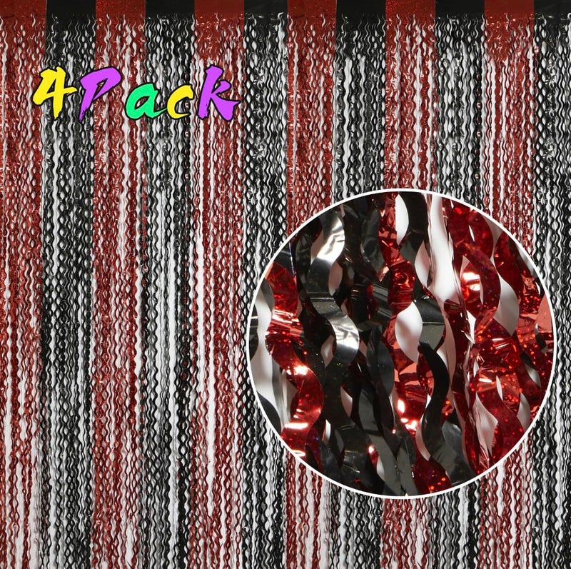 KEEUH 4 Pack Sparkle Red and Black Fringe Curtain - 3.3x6.6 Feet Tinsel Streamer for Birthday Decorations | Halloween Decorations | Casino Theme Party Decorations | Red Carpet - Image 2