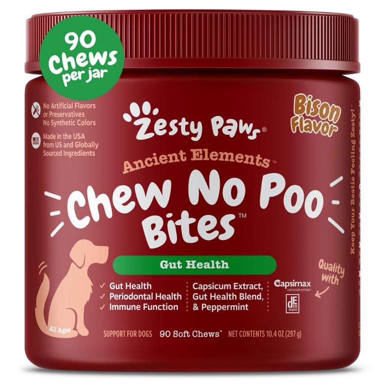 Zesty Paws Chew No Poo Bites for Dogs - Stool Eating Deterrent Soft Chews for Dogs - Gut, Periodontal & Immune System Support - Premium DE111 Bacillus subtilis Probiotic - AE Bison - 90 Count - Image 1